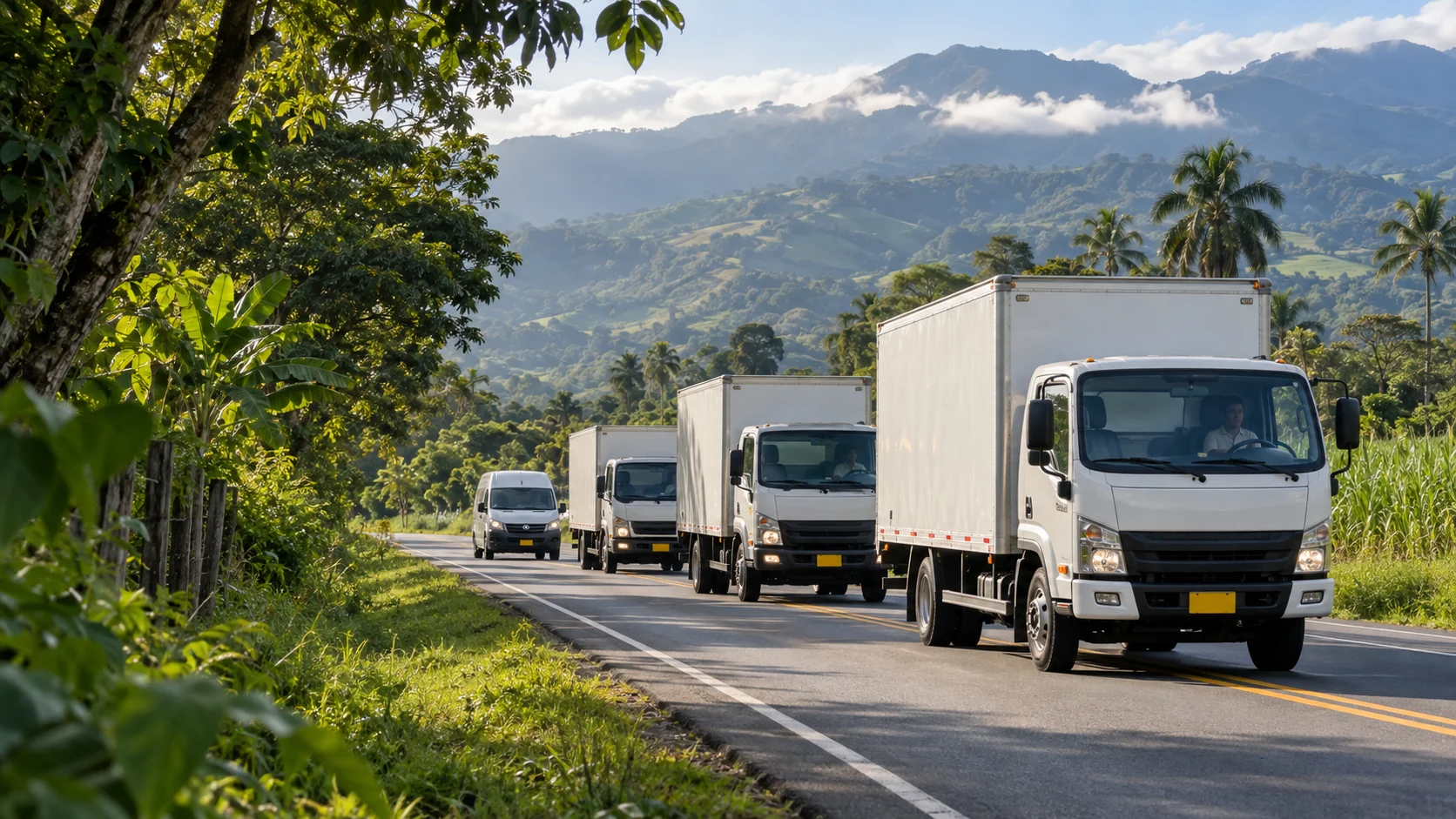 Flota de camiones circulando por una vía del Valle del Cauca; imagen ilustrativa